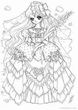 Coloring Pages Princess Anime Girl Printable Lace Manga Colouring Color Book Drawing Wolf Cute ドレス Sheets 塗り絵 Adult Dress Drawings sketch template