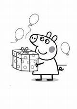 Pig Peppa Birthday Coloring Happy Pages Balloons Print Color Present sketch template