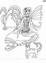 Mermaid Wings Coloring Winged Mythical Drawn Hand sketch template