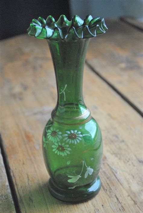 Antique Victorian Green Art Glass Vase By Sjmartcollectables On Etsy