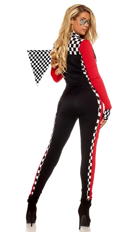 Sexy Ladies Racing Costume Race Car Driver Outfit Long Sleeves Plaid