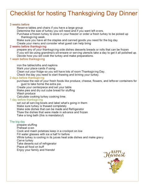 thanksgiving dinner checklist  glitzy pear