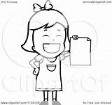 Girl Cartoon Card Little Clipart Holding Report Grinning Blank Coloring Thoman Cory Outlined Vector sketch template