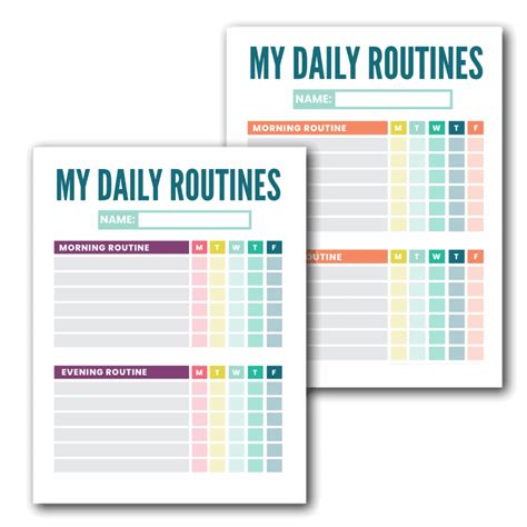 printable kids daily routine chart template  incremental mama