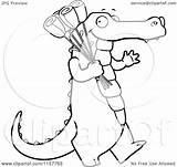 Alligator Cartoon Roses Carrying Coloring Clipart Outlined Vector Thoman Cory Royalty sketch template