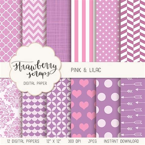 pink lilac digital paper pack  strawberry scraps scrapbooking graphic design printable