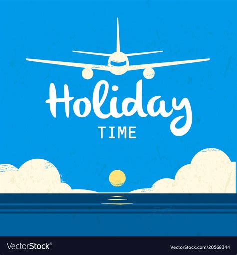 holiday time landing plane sea sun set background vector image