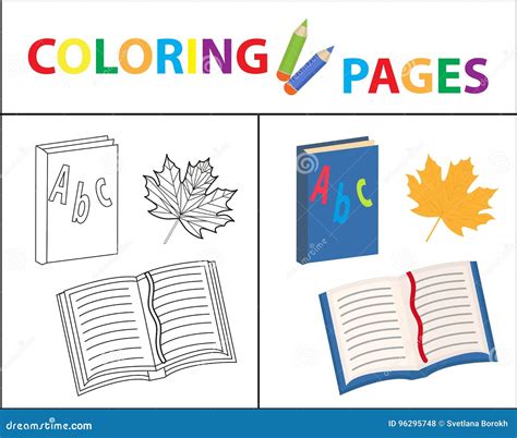 coloring book page   school set book primer sketch outline