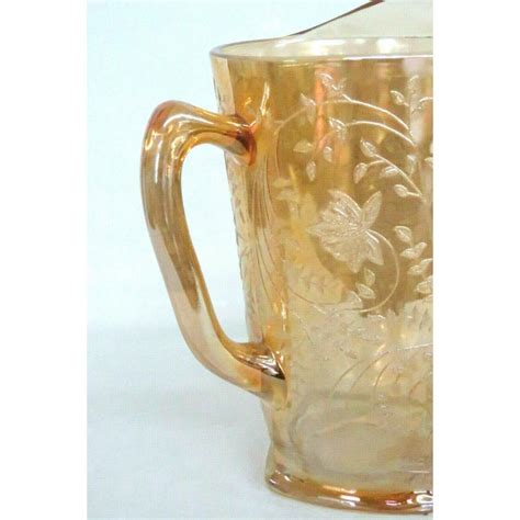 Jeannette Floragold Louisa Style Marigold Iridescent Glass Pitcher