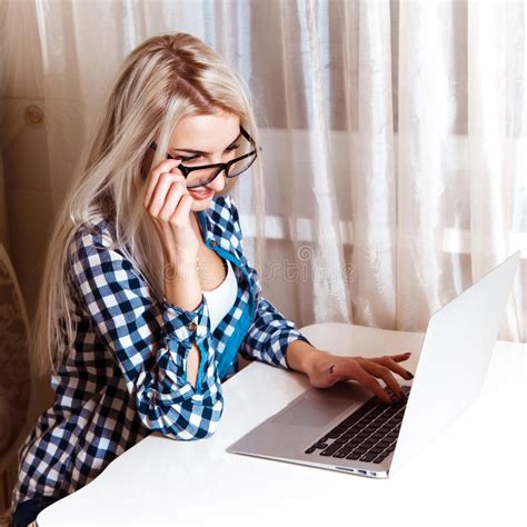 happy blonde girl with glasses stock image image of