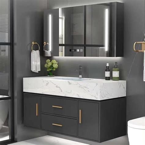 black bathroom vanity set  medicine cabinet lighted