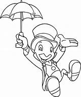 Cricket Jiminy Coloring Umbrella Pinocchio Wecoloringpage sketch template