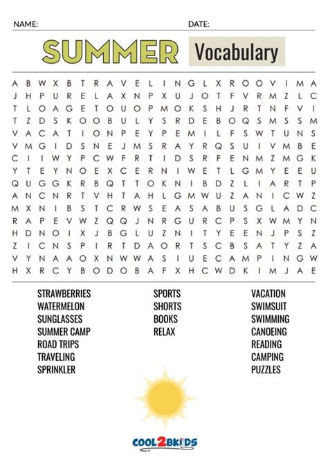 printable summer word search coolbkids