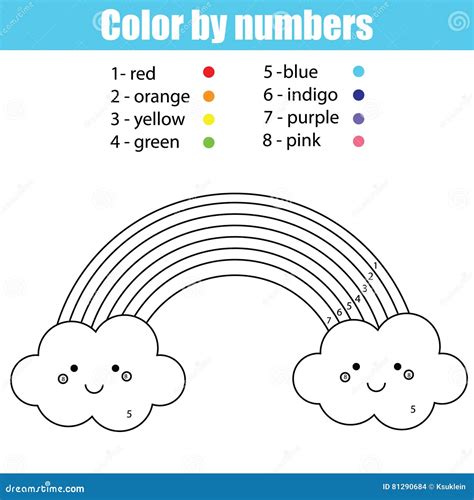 coloring page  cute kawaii rainbow color  numbers stock vector
