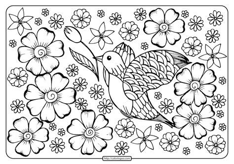 printable  bird  flowers coloring page
