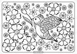 Coloring Flowers Bird Printable sketch template