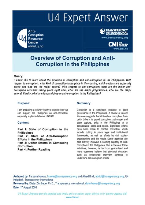 overview  corruption  anti corruption   philippines