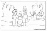 Carolers Outline Christmas Flashcard sketch template