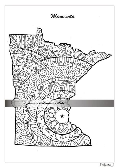 minnesota decorative map coloring pages  adults zentangle maps