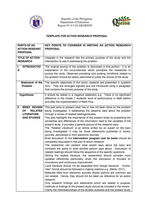 template  action research proposal republic   philippines