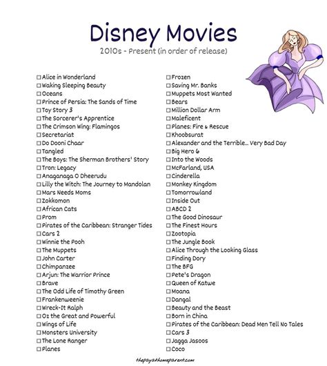 disney movies list   films  printable checklists disney movies list  list