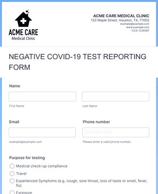 negative covid  test reporting form template jotform