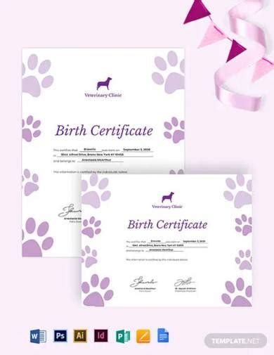 pet birth certificate samples  ms word psd ai