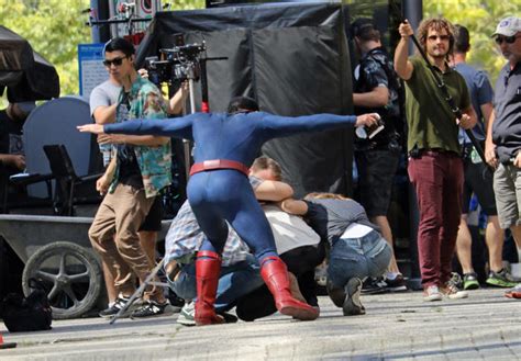 tyler hoechlin in costume as superman on the set of supergirl tom