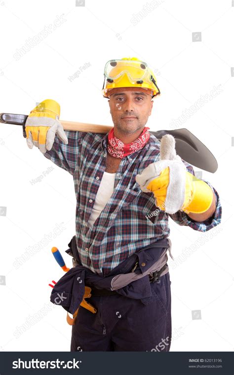 happy construction worker isolated  white stock photo  shutterstock