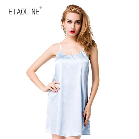 Etaoline Ladies Sexy Satin Night Dress Lace Women Sleepwear Sleeveless