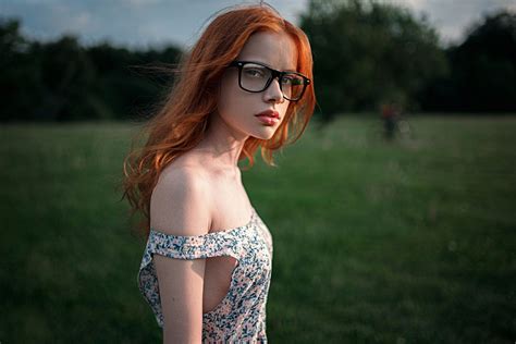 Wallpaper Women Outdoors Redhead Long Hair Sunglasses Glasses