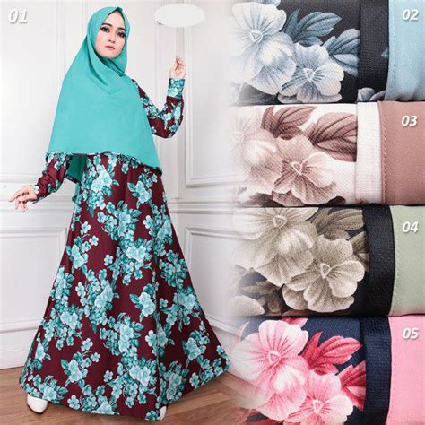 model baju gamis syari misby motif bunga  trendy edisi lebaran