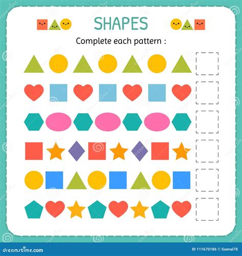 complete  pattern learn shapes  geometric figures stock vector