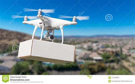 unmanned aircraft system uas quadcopter drone carrying blank box stock image image