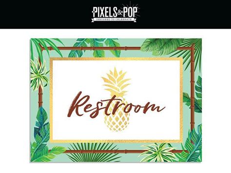 hawaiian luau party restroom printable sign tropical coat etsy