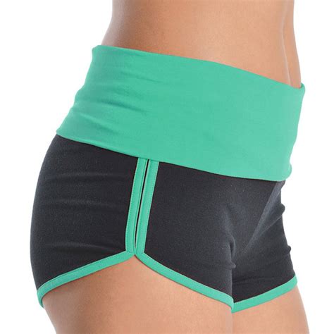 women s yoga fold over waist gym run sports spandex sexy shorts cotton