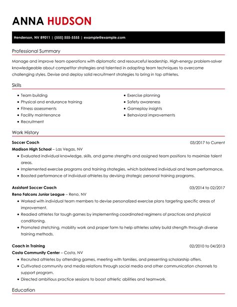 soccer coach resume template