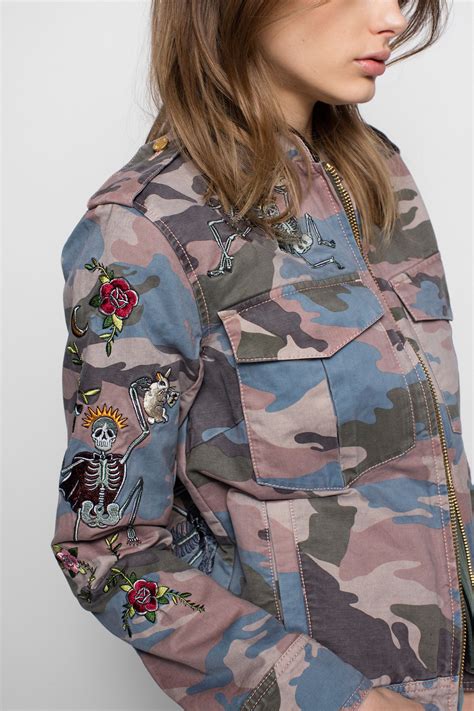 zadig and voltaire s kavy embroidered military inspired jacket has a high neck with a camouflage