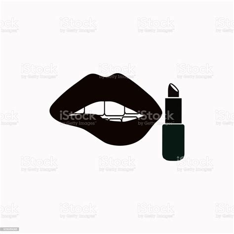 woman biting her lips and lipstick vector icon stock illustration