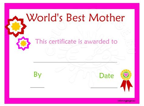 printable mothers day certificate coloring page
