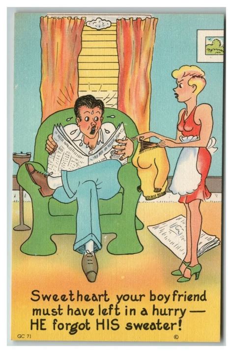 vtg 1940 s wife mad at cheating husband man reading newspaper comic