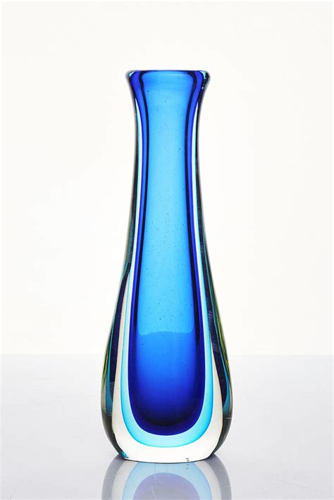 Seguso Sommerso Vase C 1960 Hand Blown Clear And Blue Glass
