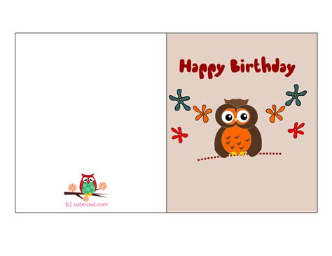 printable cute owl birthday cards