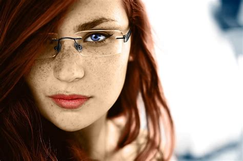 Hd Wallpaper Redhead Blue Eyes Glasses Women Freckles Face Women