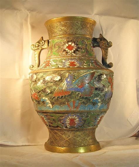 lg antique japanese champleve bronze brass urn vase double handle from glassloversgallery on