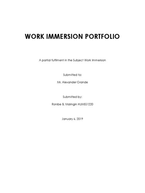 work immersion portfolio bebeb  learning vocational education