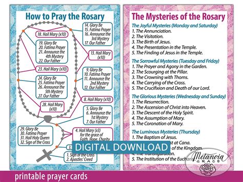 printable rosary prayer cards holy rosary diagram catholic rosary
