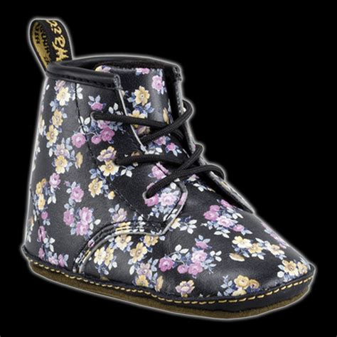 dr martens kids baby black flowers mini tydee leather auburn crib shoe vixens  angels boots