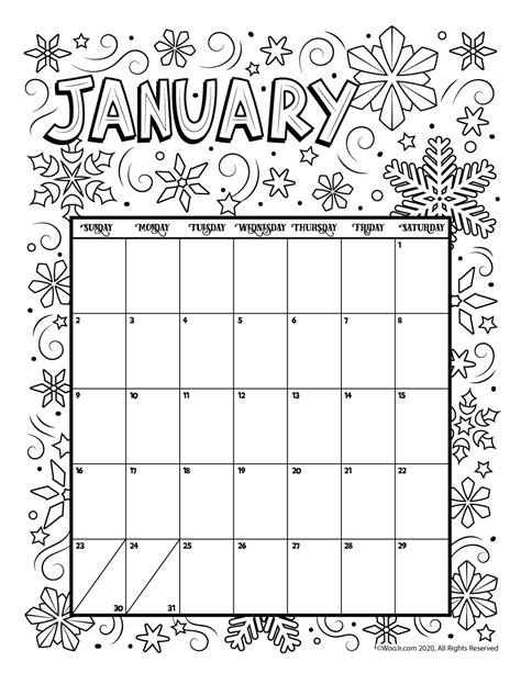 january  printable coloring calendar page woo jr kids