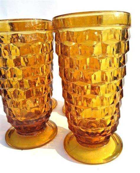 amber glass fostoria american iced tea glasses set   etsy